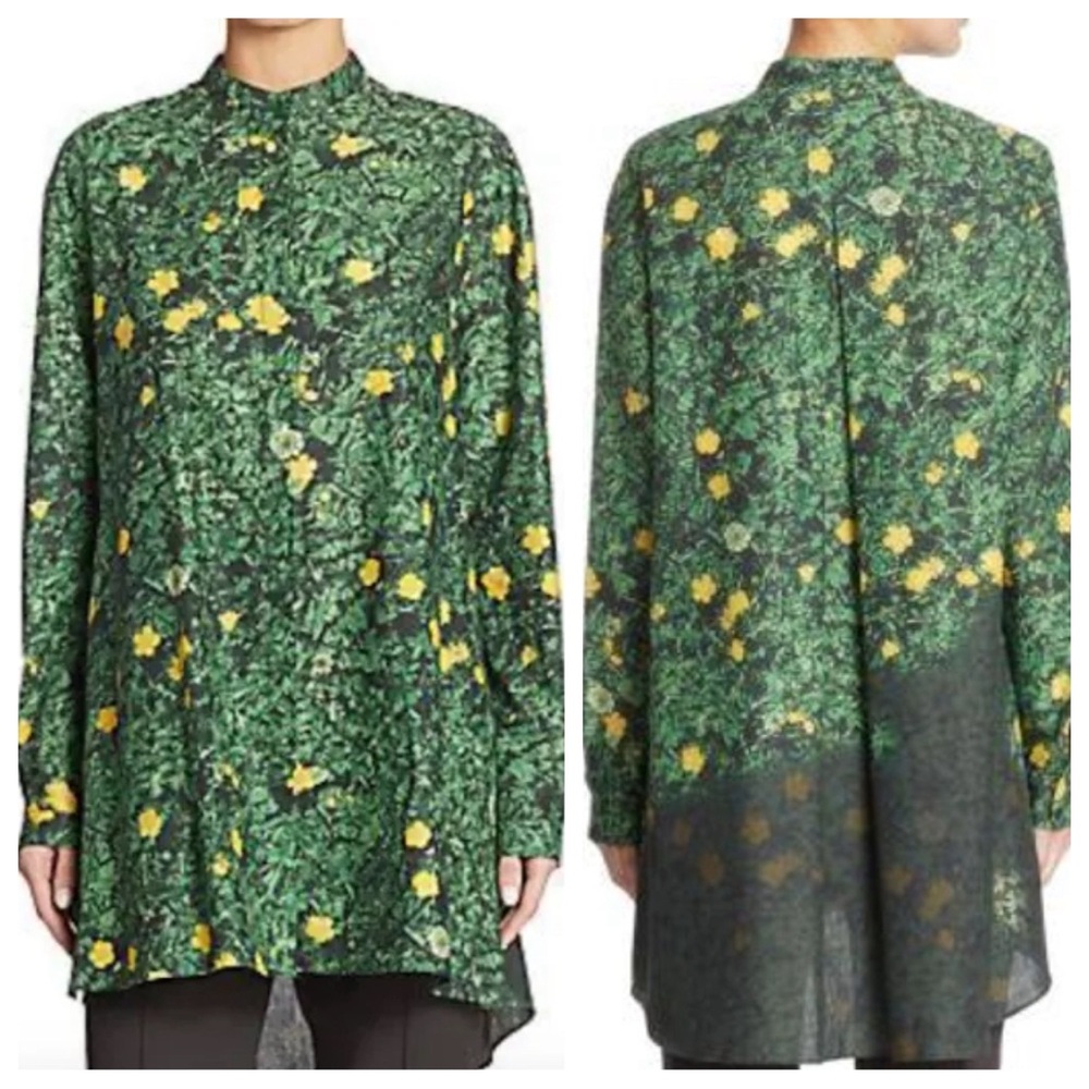 Akris Buttercup Voile Floral Print Tunic Button Down | 12 NWT - Picture 1 of 13